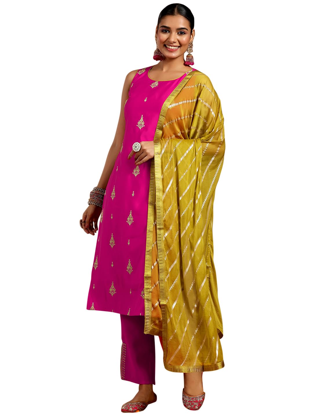 Libas Pink Embroidered Silk Kurta Set | UrbanThreads.in