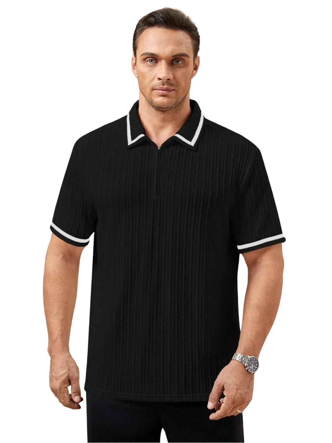 Leriya Fashion Textured Zipper Polo T Shirt for Men - Authentic Leriya Clothing | UrbanThreads