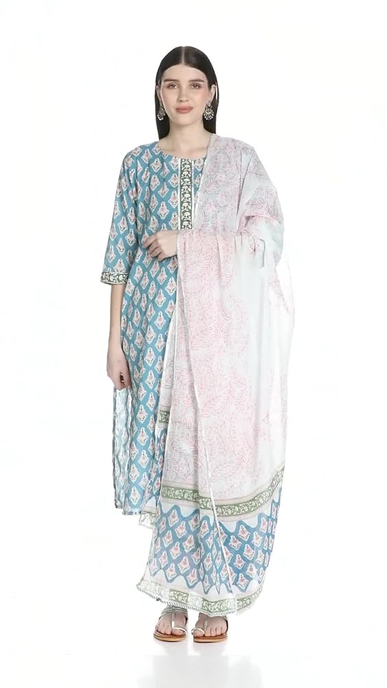 Libas Womens Printed Cotton Straight Kurta Trouser with Dupatta Set - Authentic Libas Clothing | UrbanThreads - Image 3