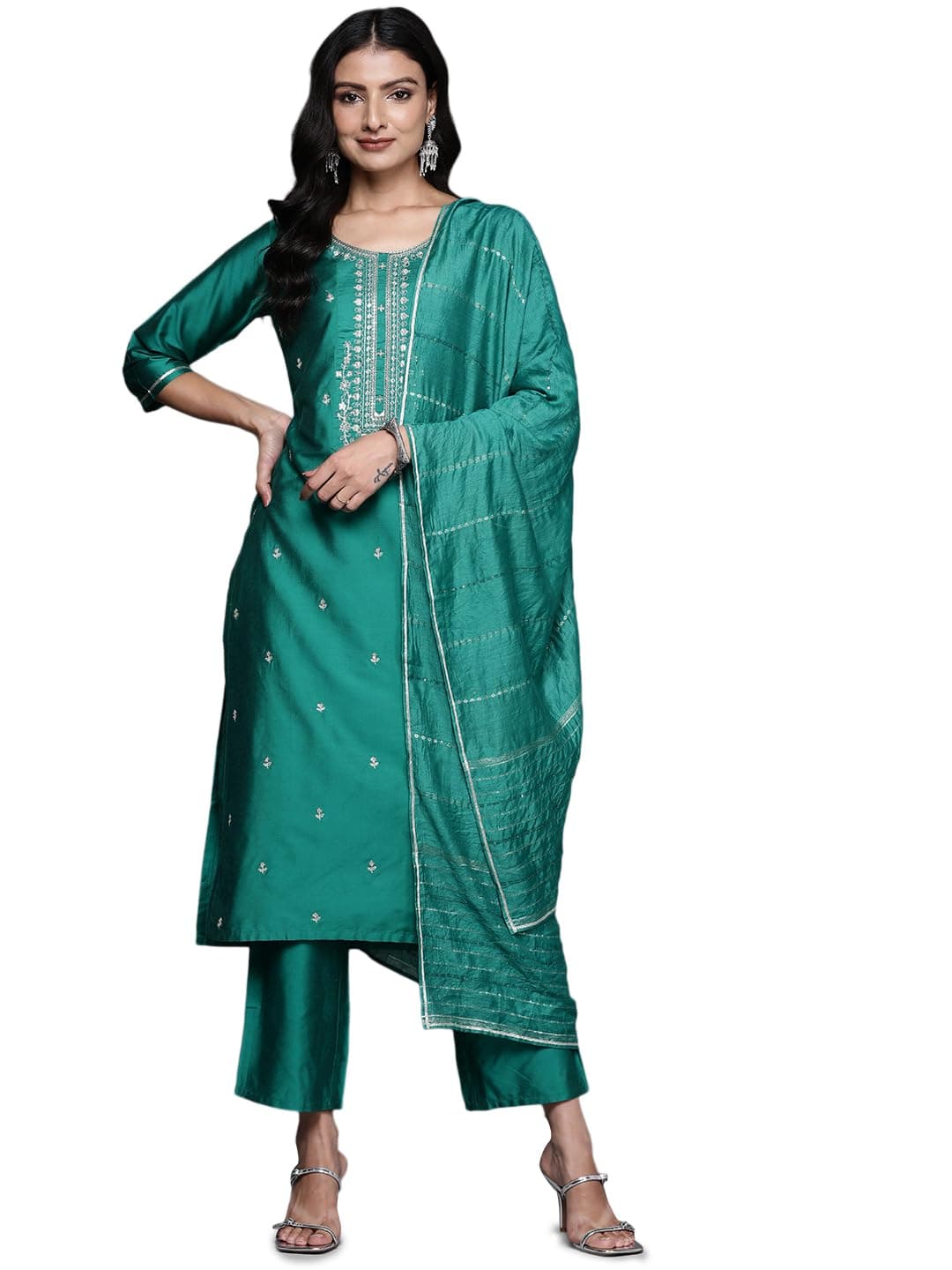 Emerald Green Silk Blend Kurta Set | Elegant Indian Fashion - UrbanThreads