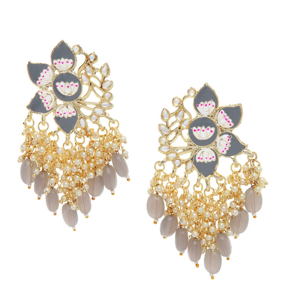 Shining Diva Pearl Drops Gold Plated Earrings for Women