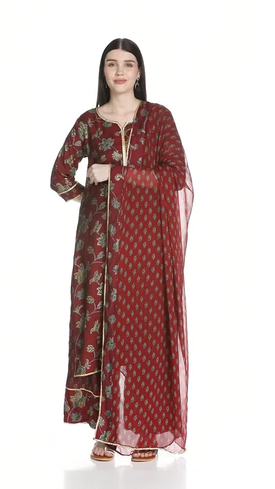 Libas Womens Printed Silk Blend Straight Kurta With Palazzos and Dupatta - Authentic Libas Clothing | UrbanThreads - Image 3