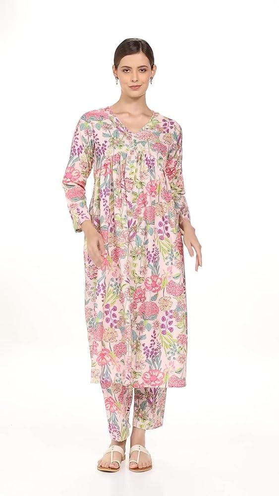 Leriya Fashion Women’s Floral Printed Kurta Set with Pants Long Sleeve Ethnic for Casual, Festive & - Authentic Leriya Clothing | UrbanThreads - Image 3