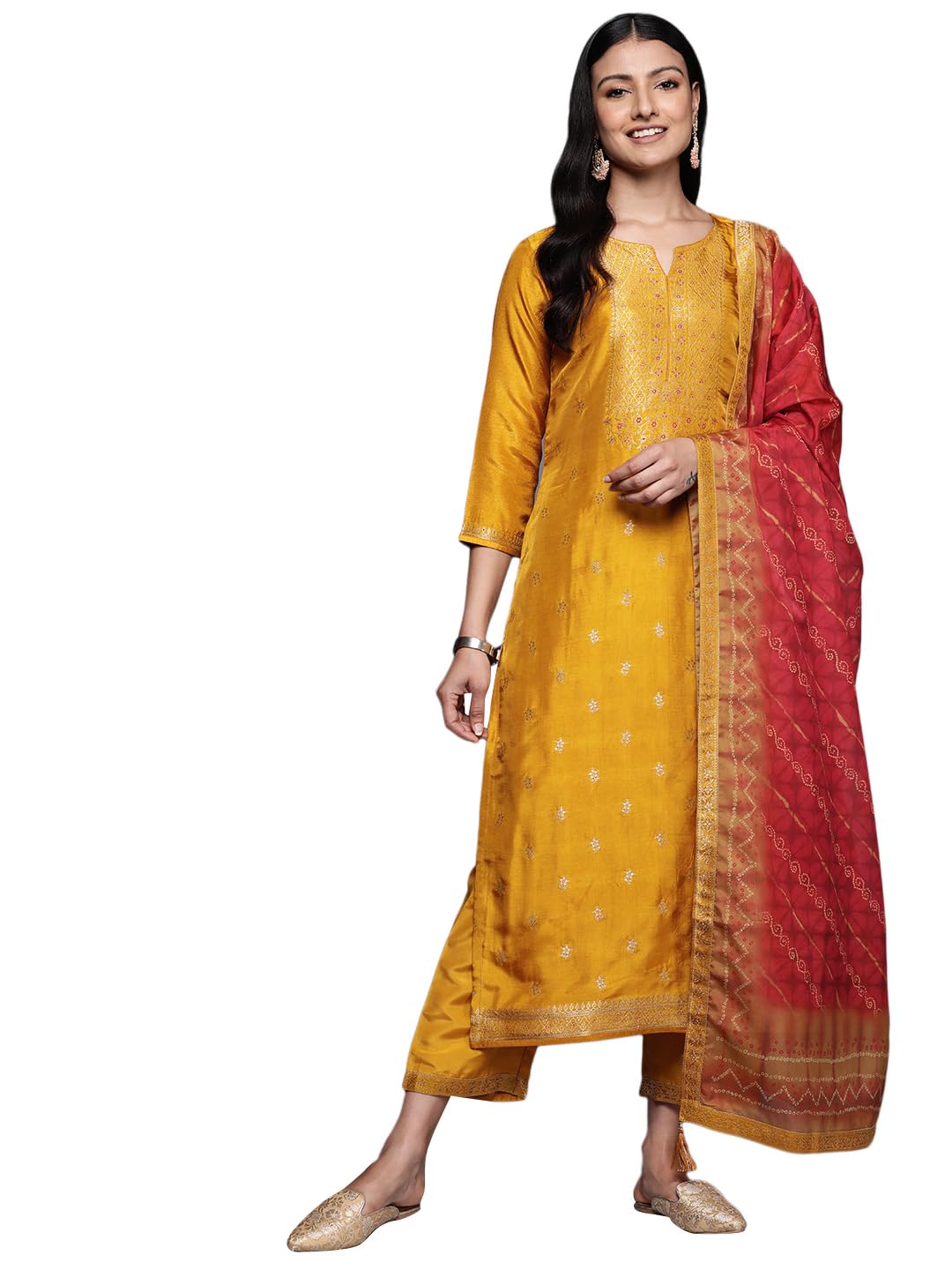 Libas Womens Self Design Silk Blend Straight Kurta With Trousers and Dupatta - Authentic Libas Clothing | UrbanThreads