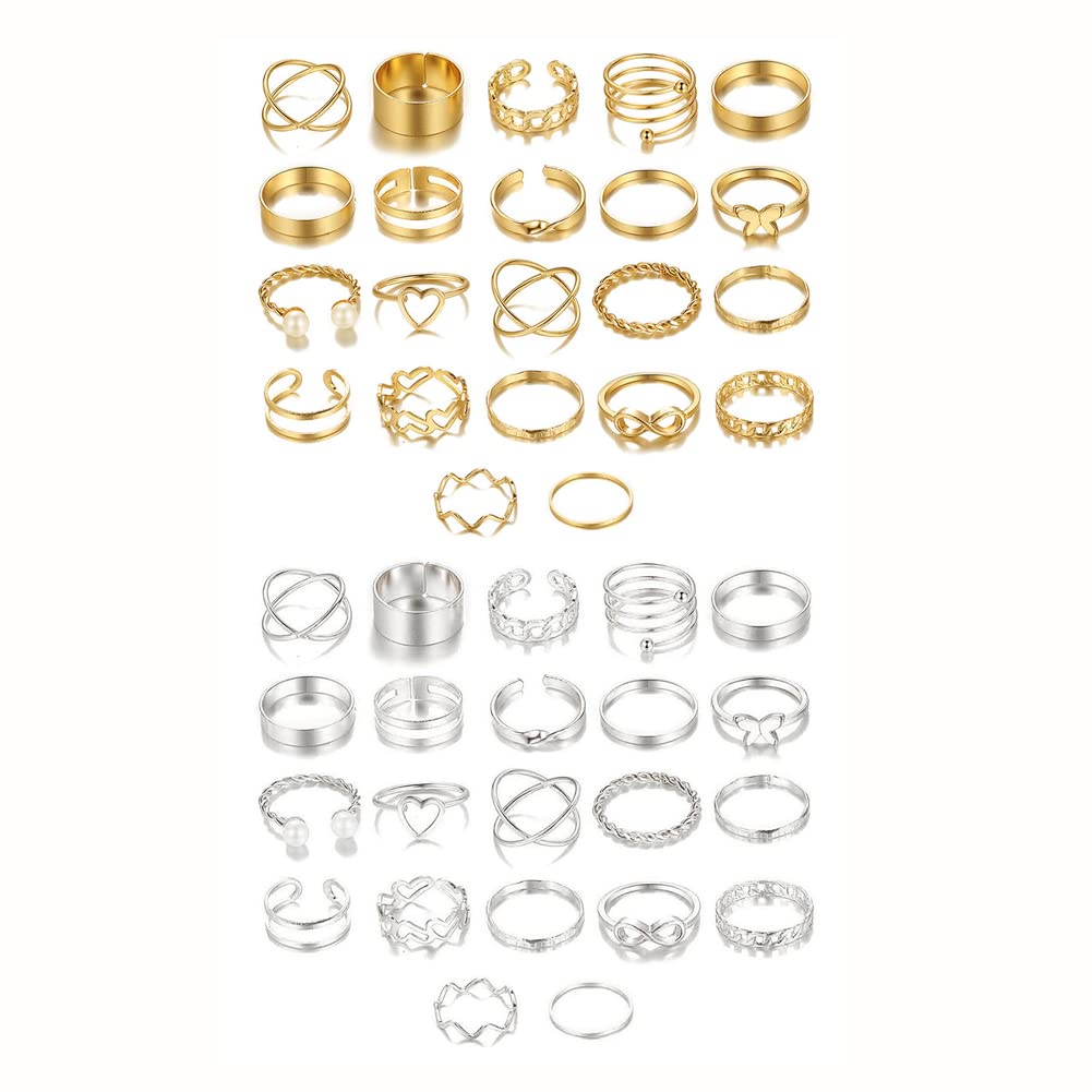 Shining Diva 44 pcs Gold and Silver Plated Rings for Women