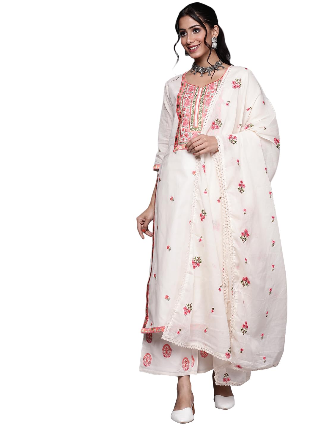 Libas Womens Yoke Design Cotton Straight Kurta With Palazzos and Dupatta - Authentic Libas Clothing | UrbanThreads