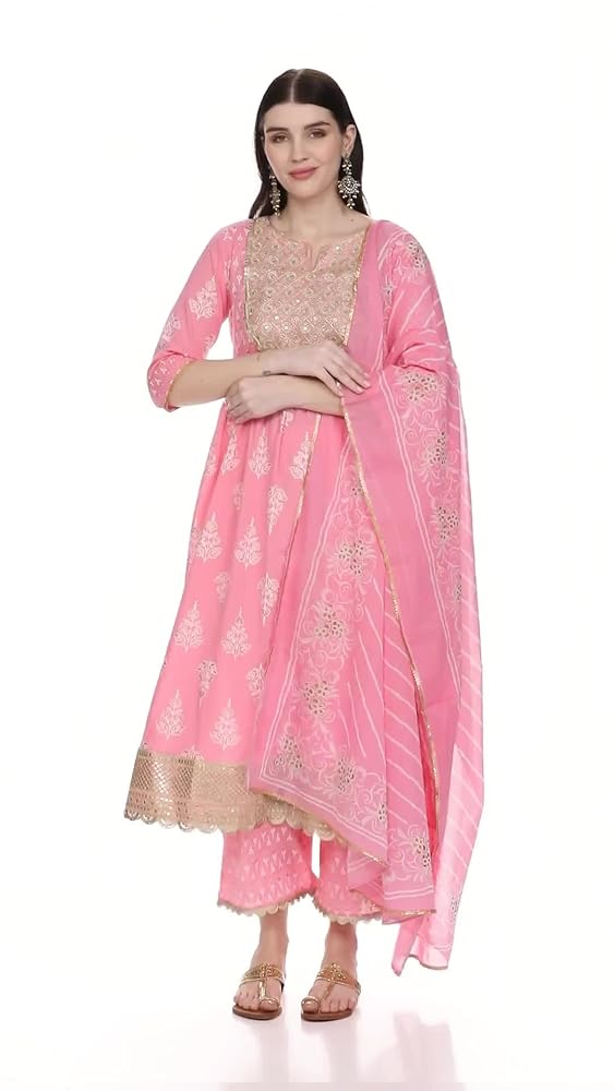 Libas Womens Yoke Design Cotton A-Line Kurta With Palazzos and Dupatta - Authentic Libas Clothing | UrbanThreads - Image 3
