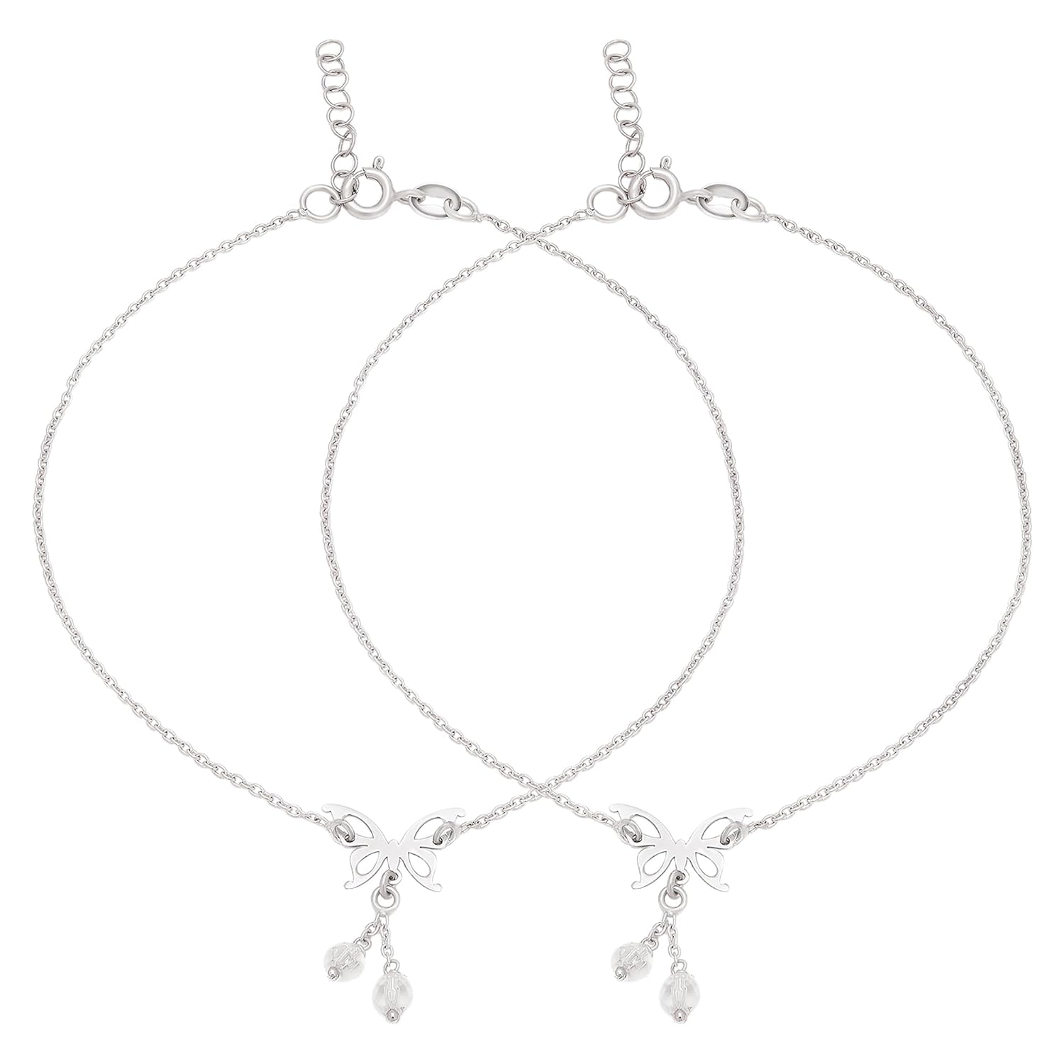 ZAVYA 925 Sterling Silver Stones Butterfly Rhodium Plating Anklet (Pair) | Gift for Women & Girls | - Authentic ZAVYA Fashion | UrbanThreads
