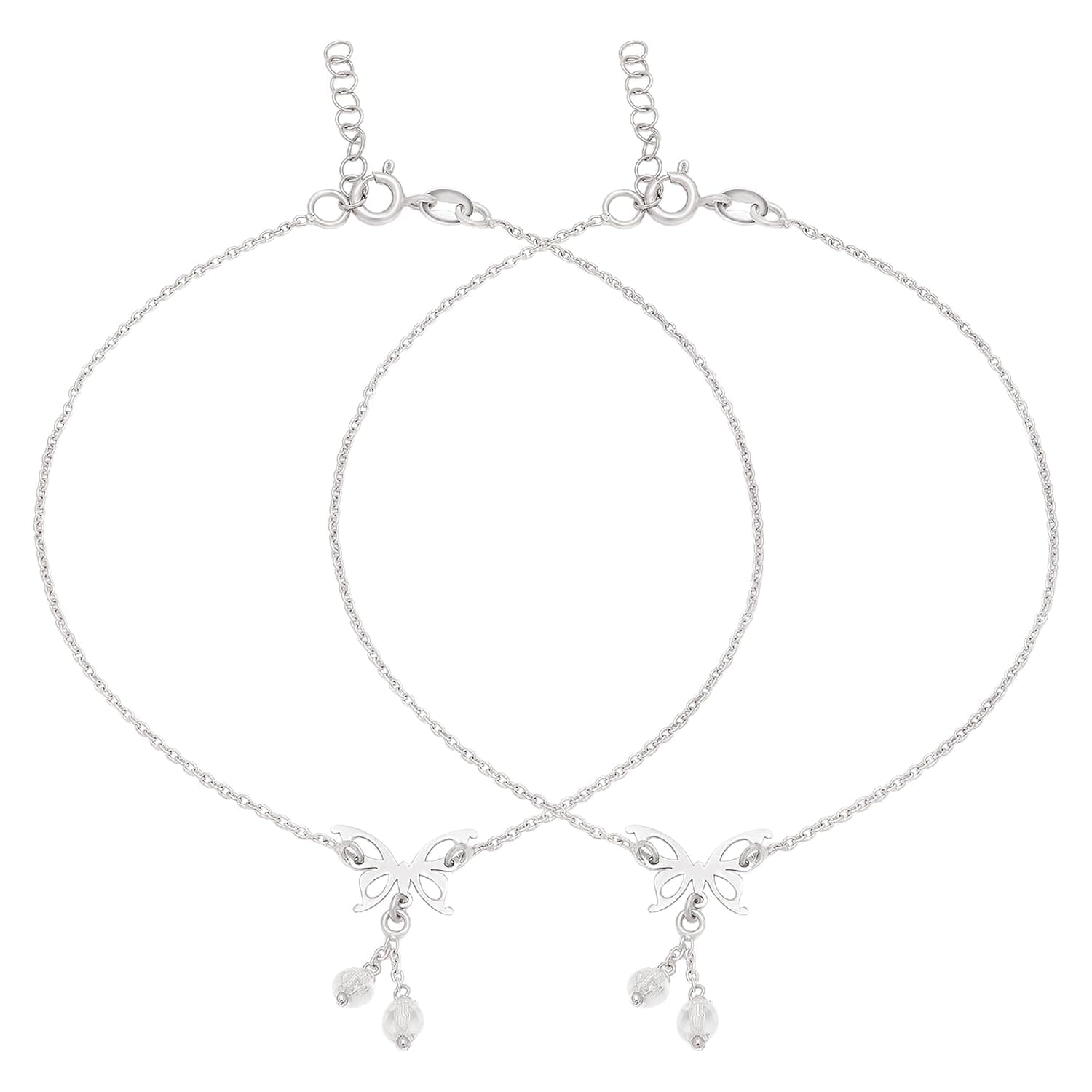 ZAVYA 925 Sterling Silver Stones Butterfly Rhodium Plating Anklet (Pair) | Gift for Women & Girls | - Authentic ZAVYA Fashion | UrbanThreads