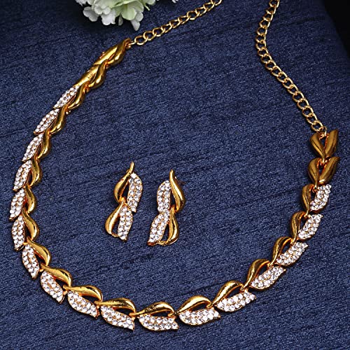 ZENEME Women Leaf Shaped Necklace with Earrings - Image 4