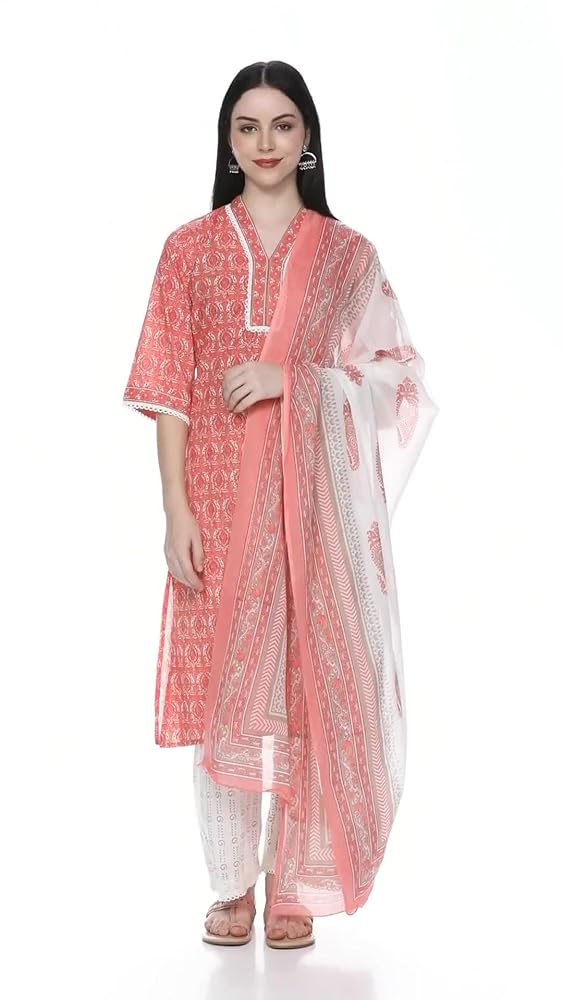 Libas Womens Printed Cotton Straight Kurta With Palazzos and Dupatta - Authentic Libas Clothing | UrbanThreads - Image 3