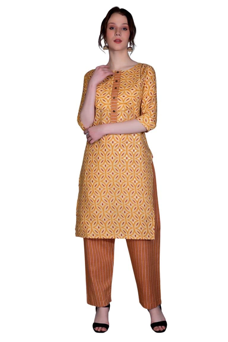Leriya Fashion Women's Kurtis with Pant Set || Fully Stitched Cotton Floral Printed Kurti with Chevr - Authentic Leriya Clothing | UrbanThreads