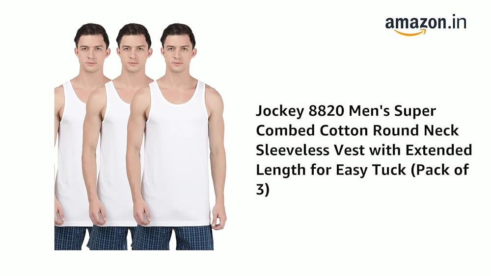 Jockey 8820 Men's Sleeveless Vest Combed Cotton Extended Length - Image 3