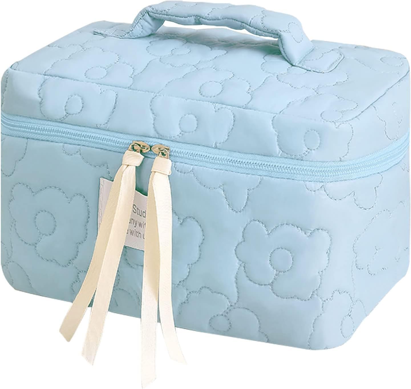 Sprqcart Quilted Cotton Makeup Bag Large Capacity Women