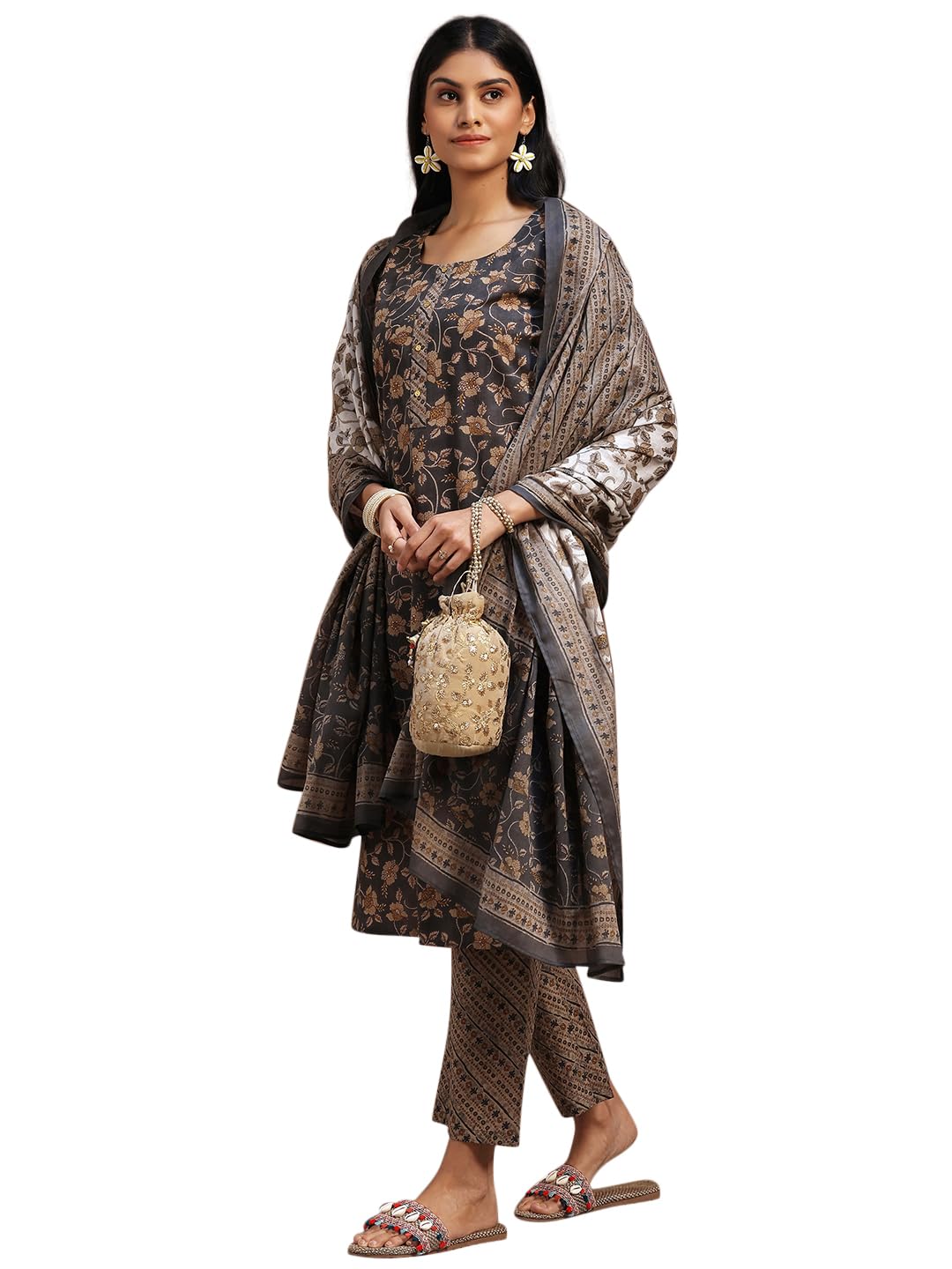 Libas Womens Printed Cotton Straight Kurta With Trousers and Dupatta - Authentic Libas Clothing | UrbanThreads