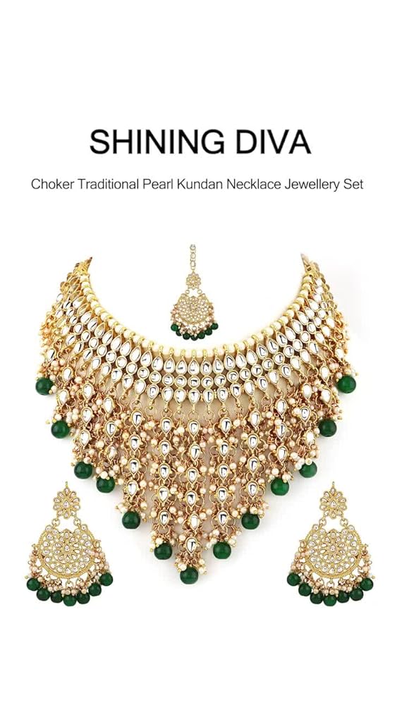 Shining Diva Traditional Pearl Kundan Choker Necklace Set for Women - Image 3