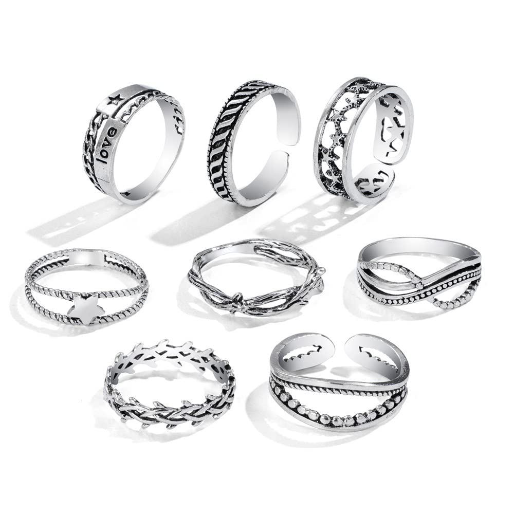 Shining Diva Metal Boho Midi Finger Rings Silver Women