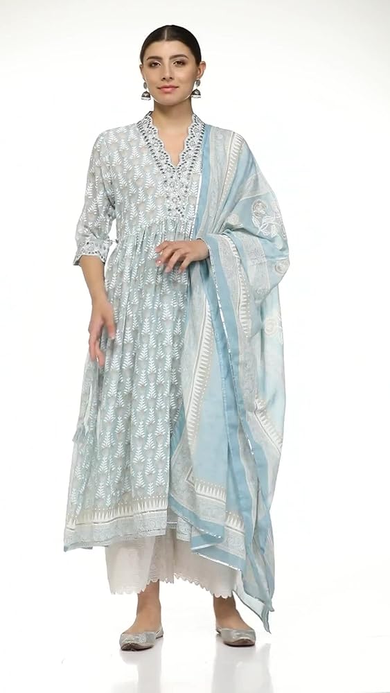 Grey Printed Cotton Kurta Palazzo Set | Libas - Urban Threads - Image 3