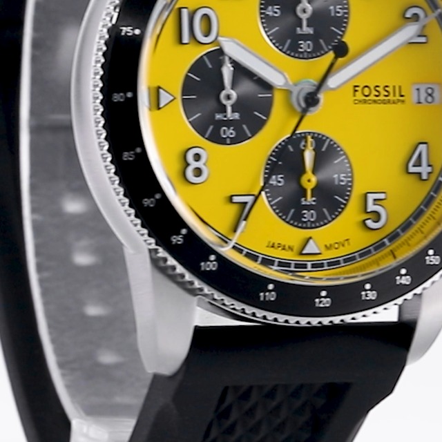 Fossil FS6044 Silicone Analog Yellow Dial Men Watch Black Band - Image 3