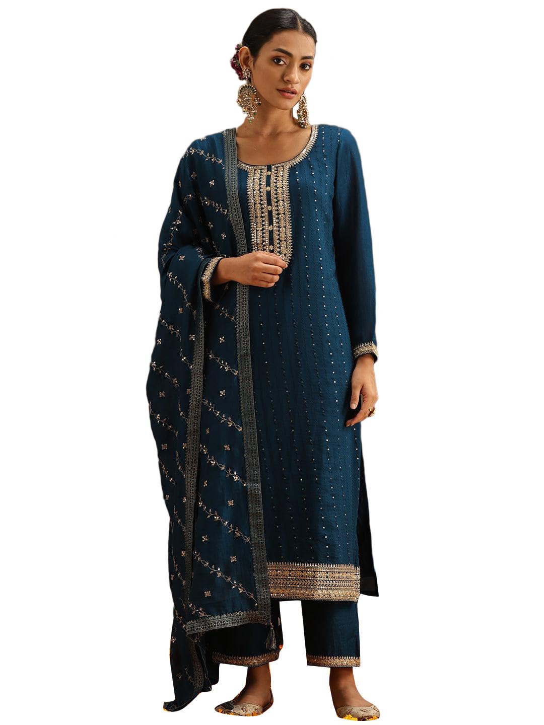 Golden Yellow Embroidered Silk Kurta Set with Dupatta | Urban Threads