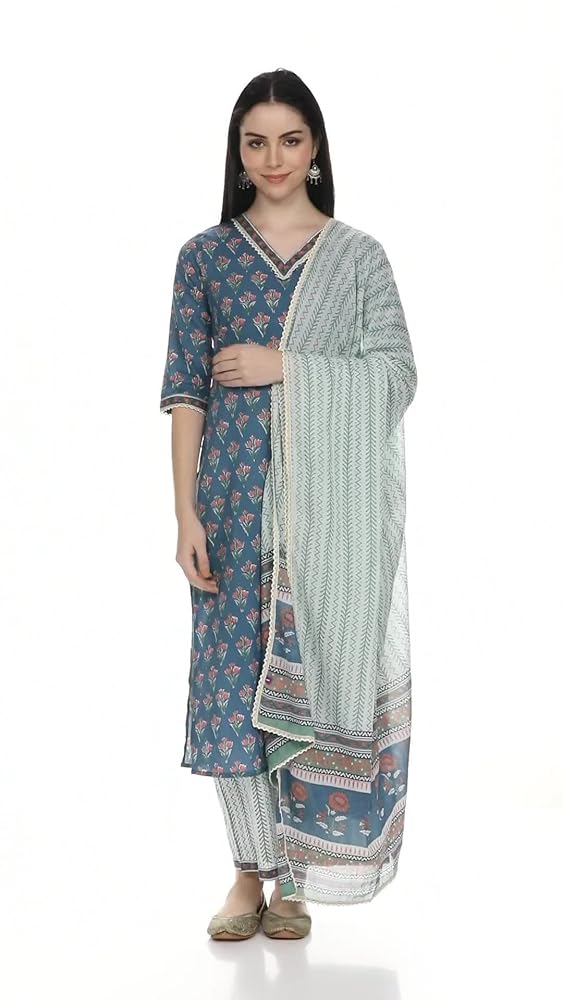 Libas Womens Printed Cotton Straight Kurta With Palazzos and Dupatta - Authentic Libas Clothing | UrbanThreads - Image 3