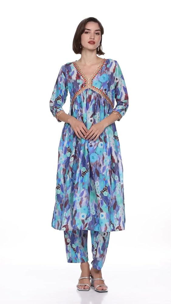 Leriya Fashion Women's Semi Cotton Regular Kurta Set (LF-K2738&P160_Blue_XL) - Authentic Leriya Clothing | UrbanThreads - Image 3