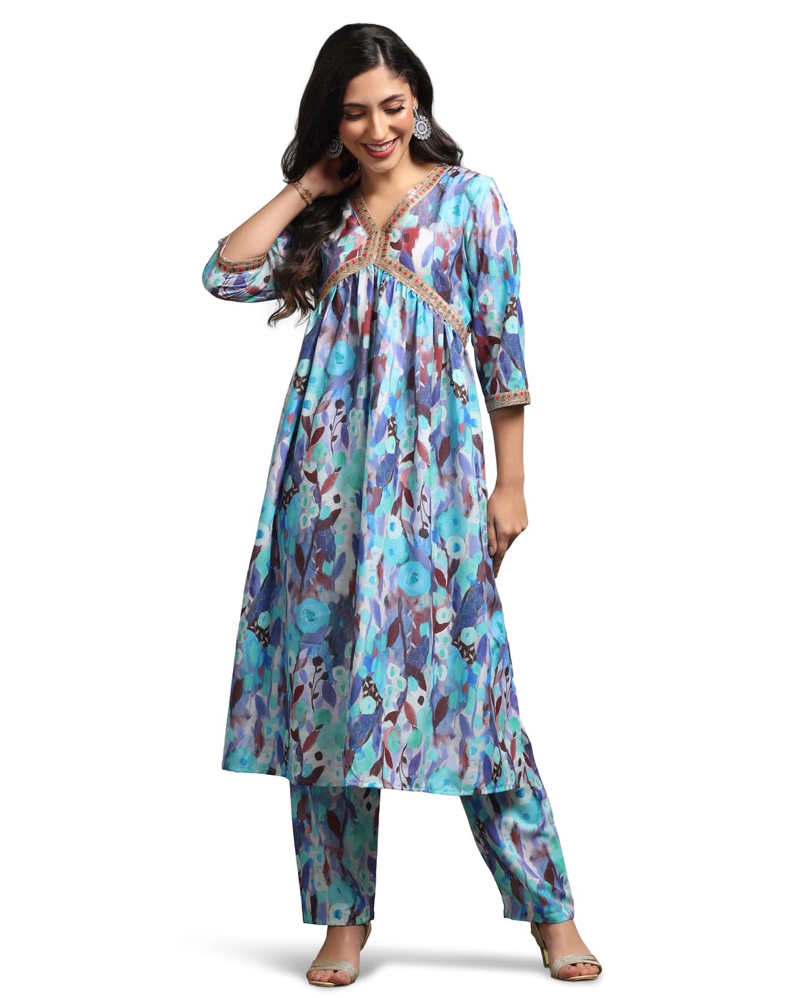 Leriya Fashion Women's Semi Cotton Regular Kurta Set (LF-K2738&P160_Blue_XL) - Authentic Leriya Clothing | UrbanThreads