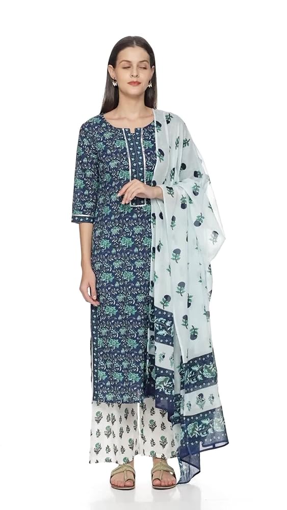 Libas Womens Printed Cotton Straight Kurta With Palazzos and Dupatta - Authentic Libas Clothing | UrbanThreads - Image 3