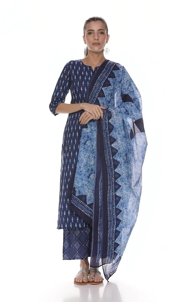 Libas Womens Printed Cotton Straight Kurta With Palazzos and Dupatta - Authentic Libas Clothing | UrbanThreads - Image 3