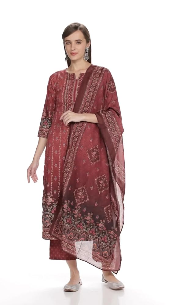Libas Womens Printed Crepe Straight Kurta Trouser with Dupatta Set - Authentic Libas Clothing | UrbanThreads - Image 3