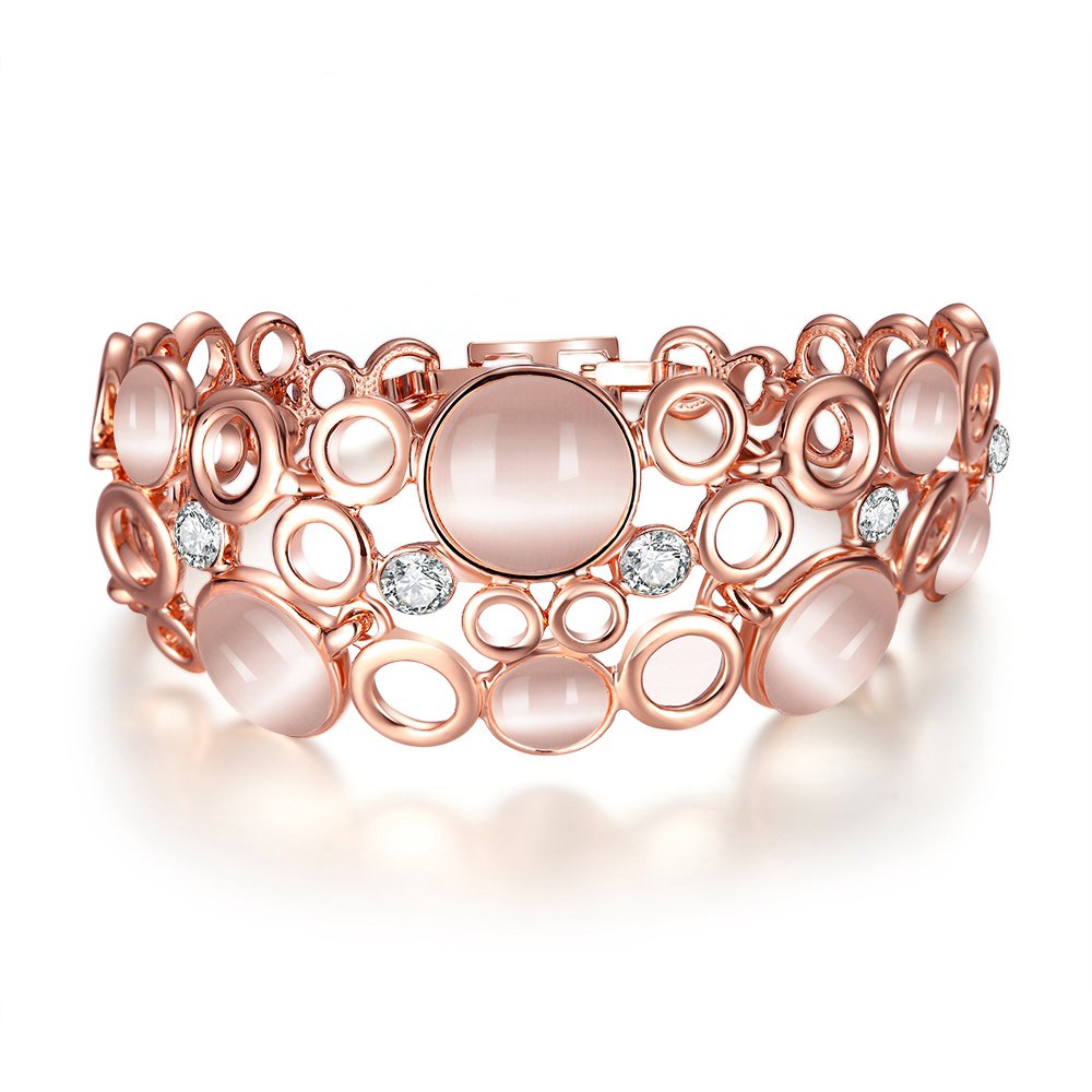 Shining Diva 18k Rose Gold Opal Bracelet for Girls and Women