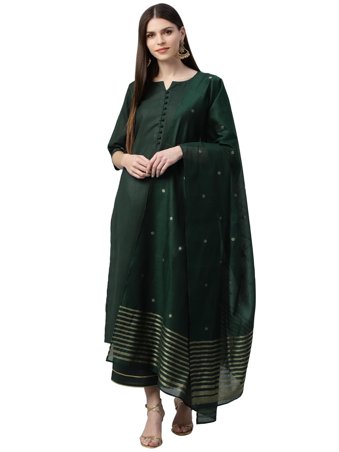 Libas Womens Solid Cotton Straight Kurta With Palazzos and Dupatta - Authentic Libas Clothing | UrbanThreads