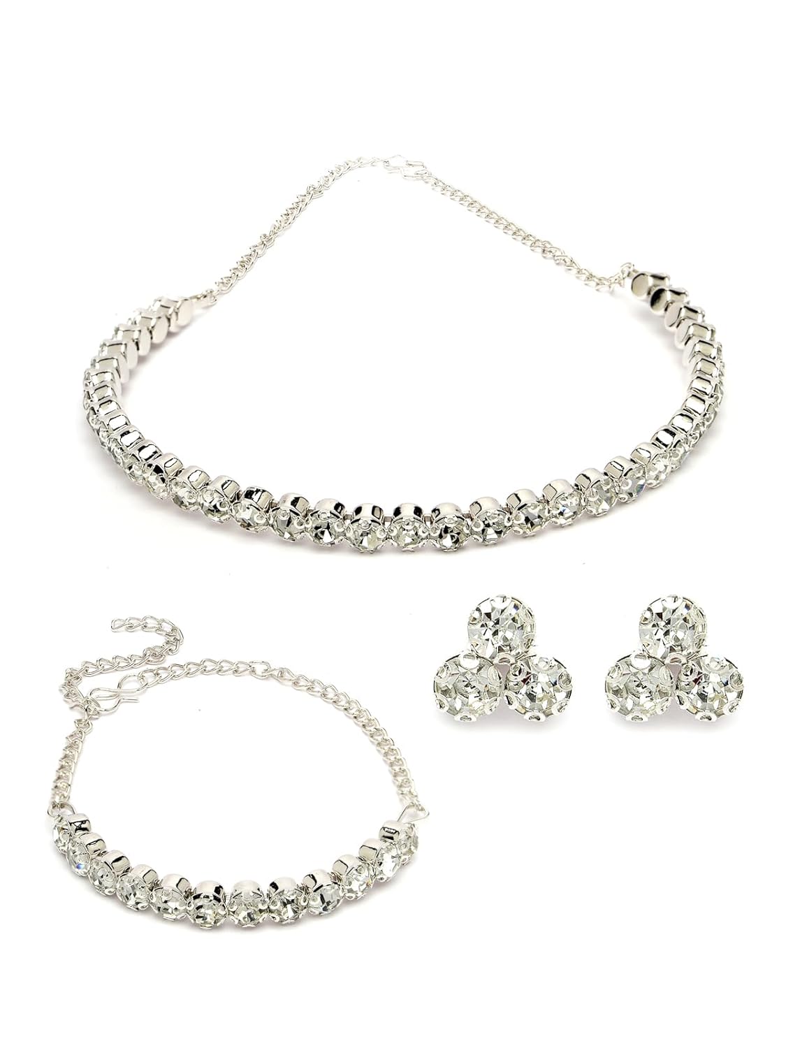 Sukkhi Rhodium Plated Choker Necklace Set with Studs Earrings