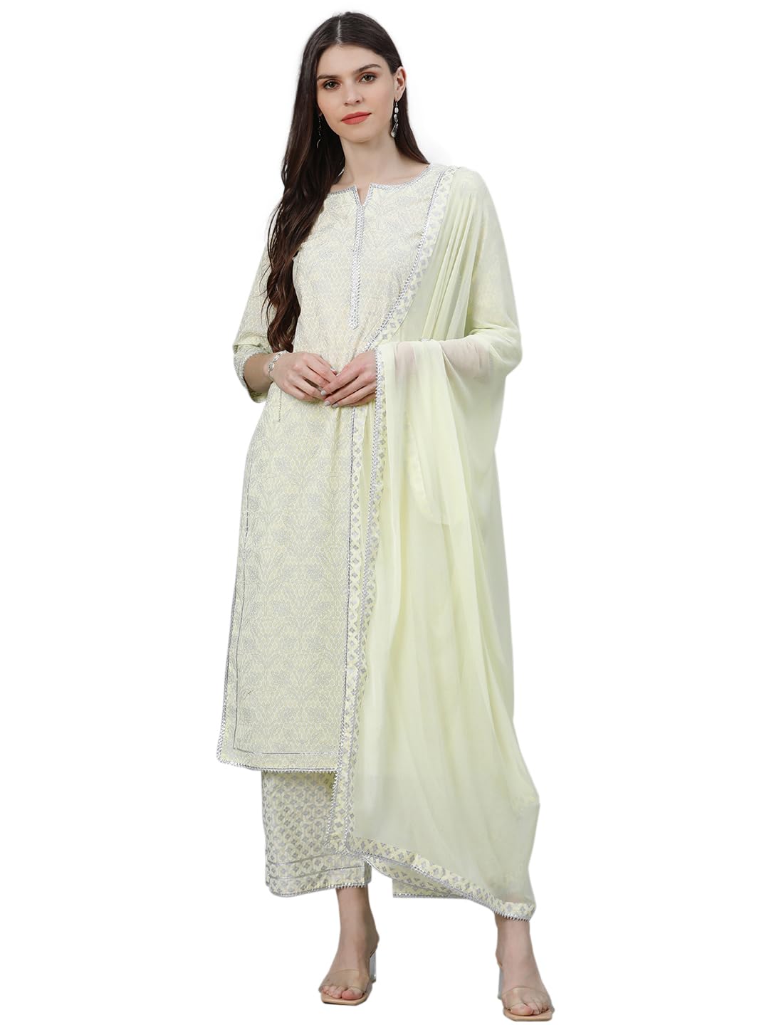 Libas Womens Printed Rayon Straight Kurta With Palazzos and Dupatta - Authentic Libas Clothing | UrbanThreads