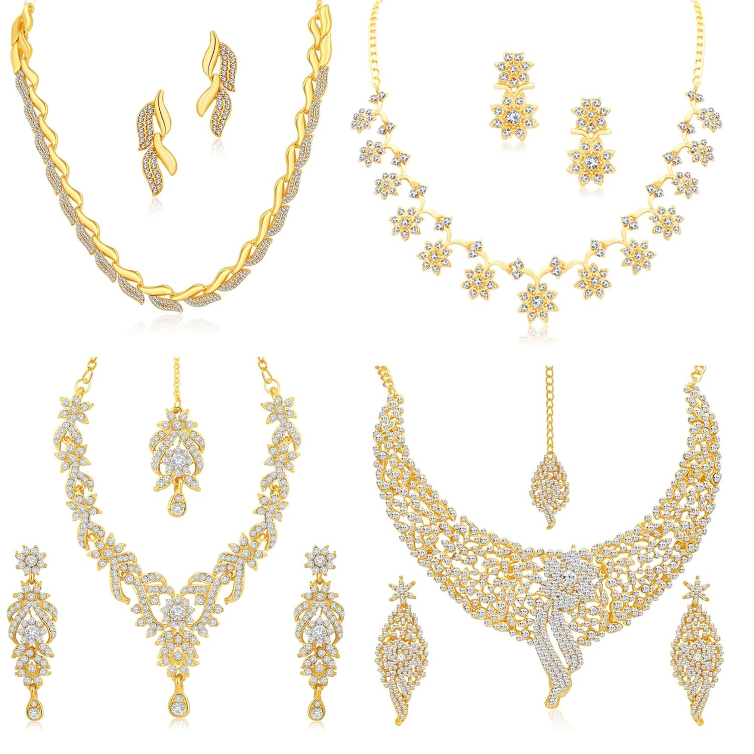 Sukkhi Gold Plated Wedding Jewellery Austrian Diamond Set of 4