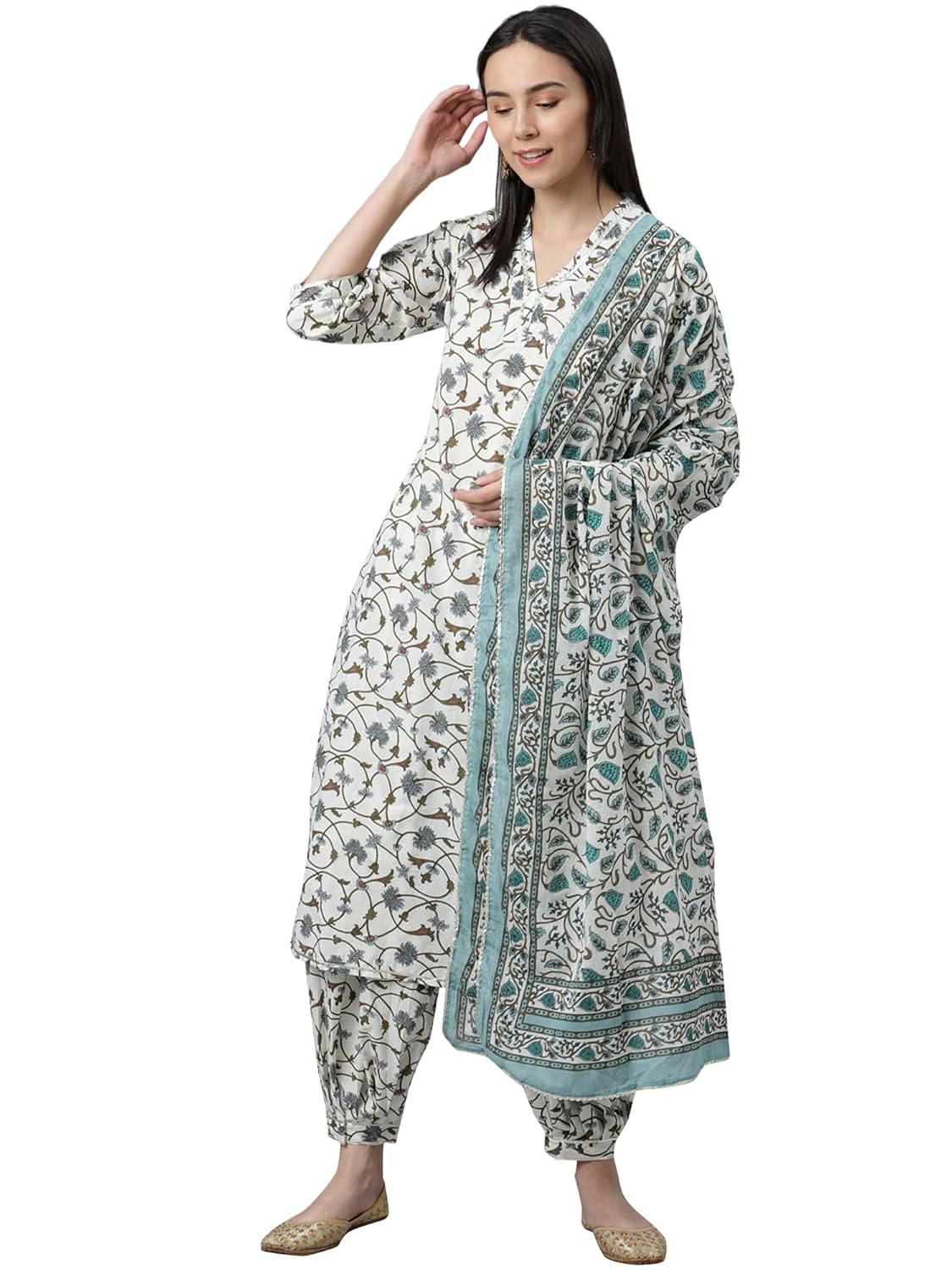 Libas Womens Printed Cotton Straight Kurta With Salwar and Dupatta - Authentic Libas Clothing | UrbanThreads