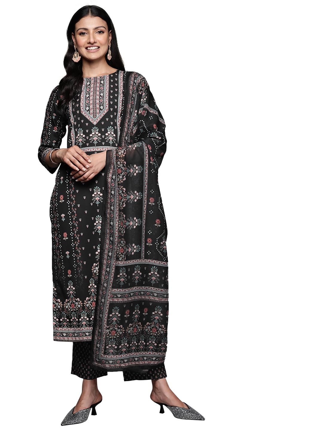 Libas Womens Printed Crepe Straight Kurta With Trousers and Dupatta - Authentic Libas Clothing | UrbanThreads