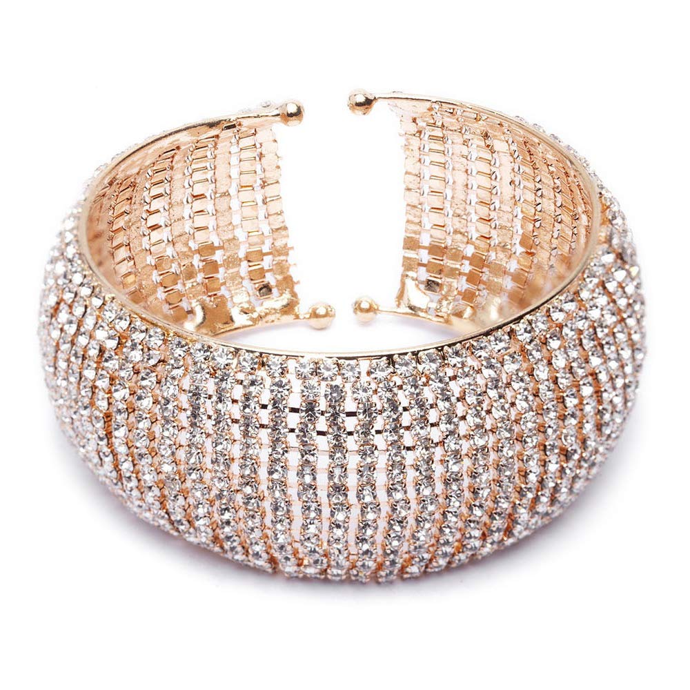 Shining Diva 18k Rose Gold Silver Plated Crystal Cuff Bracelet Women