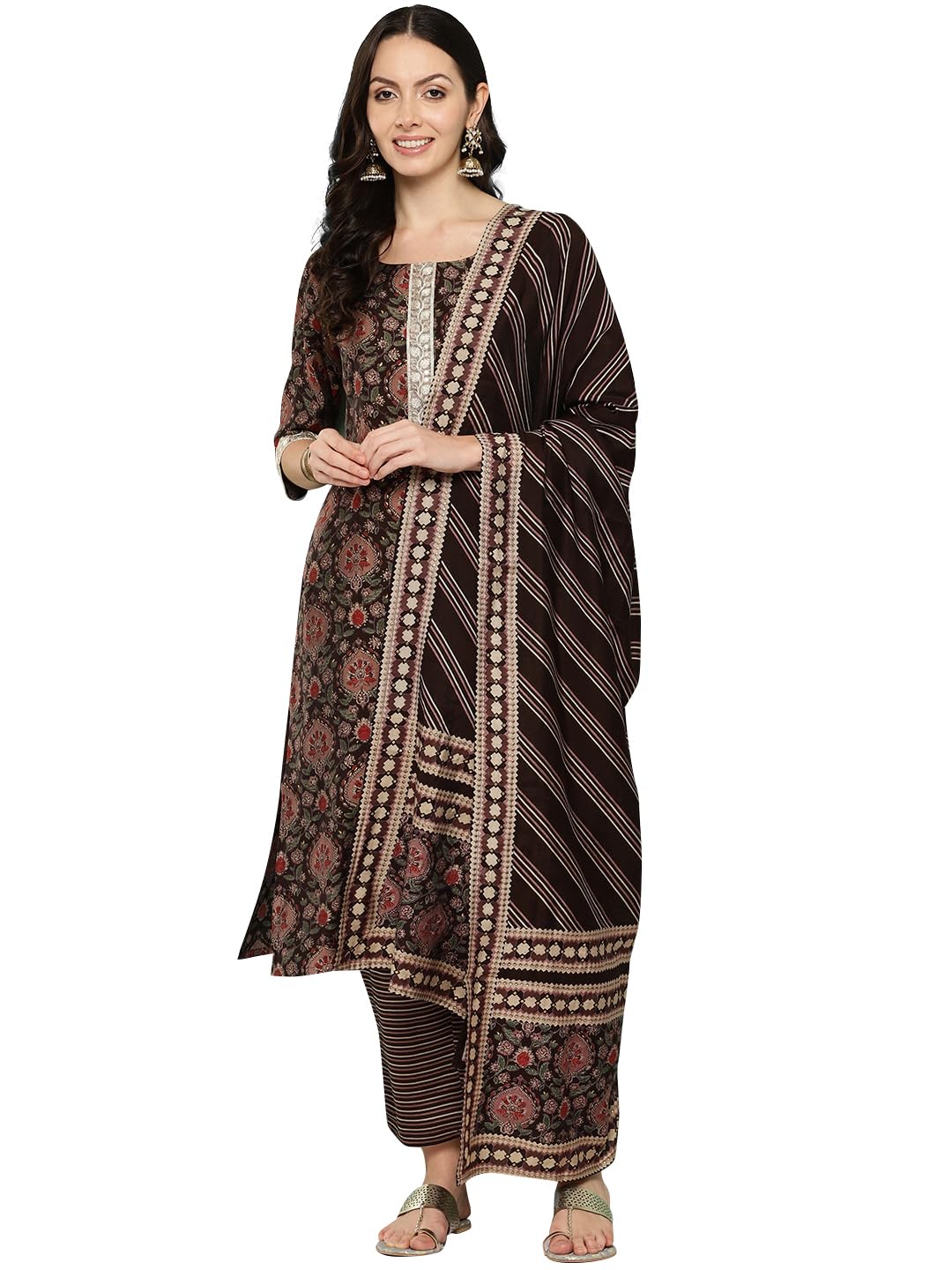 Libas Womens Printed Silk Blend Straight Kurta With Trousers and Dupatta - Authentic Libas Clothing | UrbanThreads