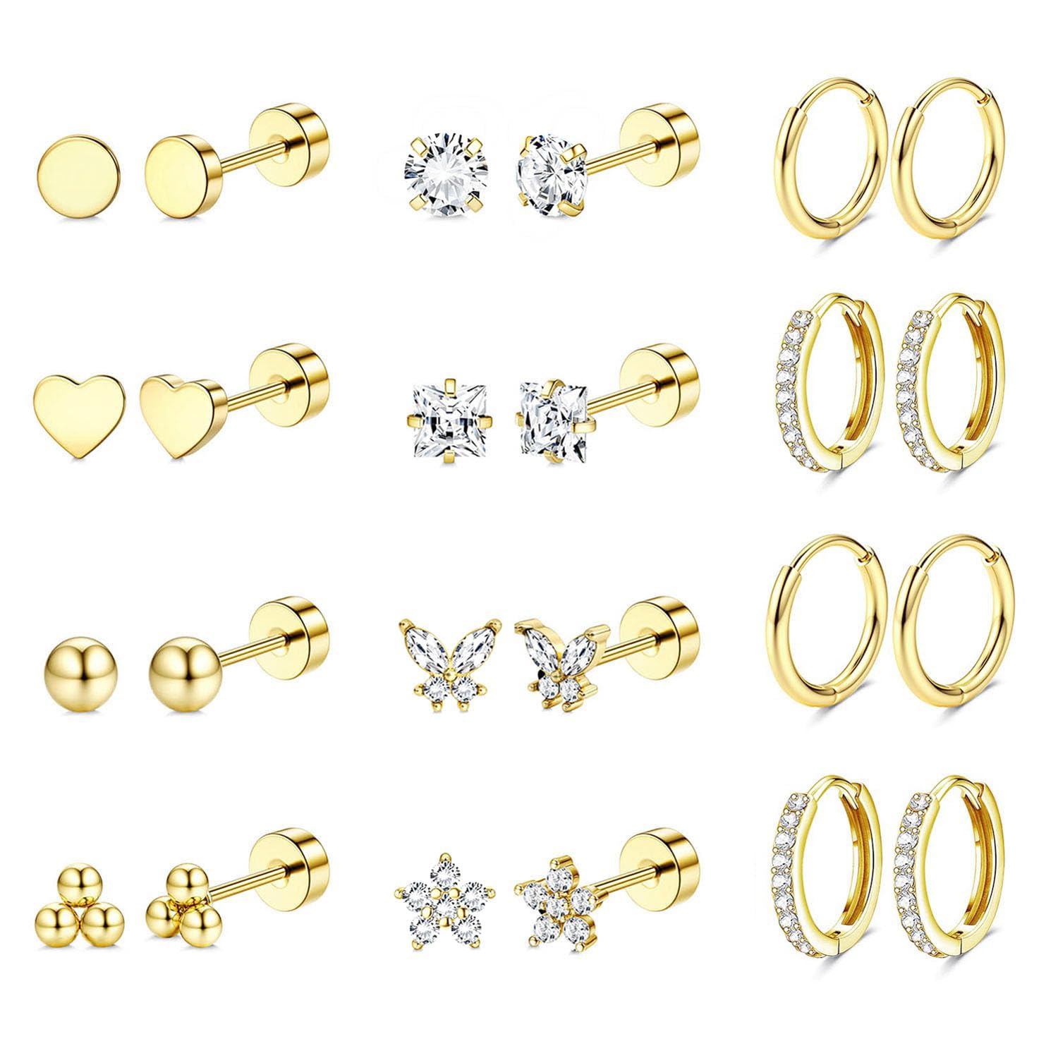 Shining Diva 12 Pairs Anti Tarnish Earrings Combo Set
