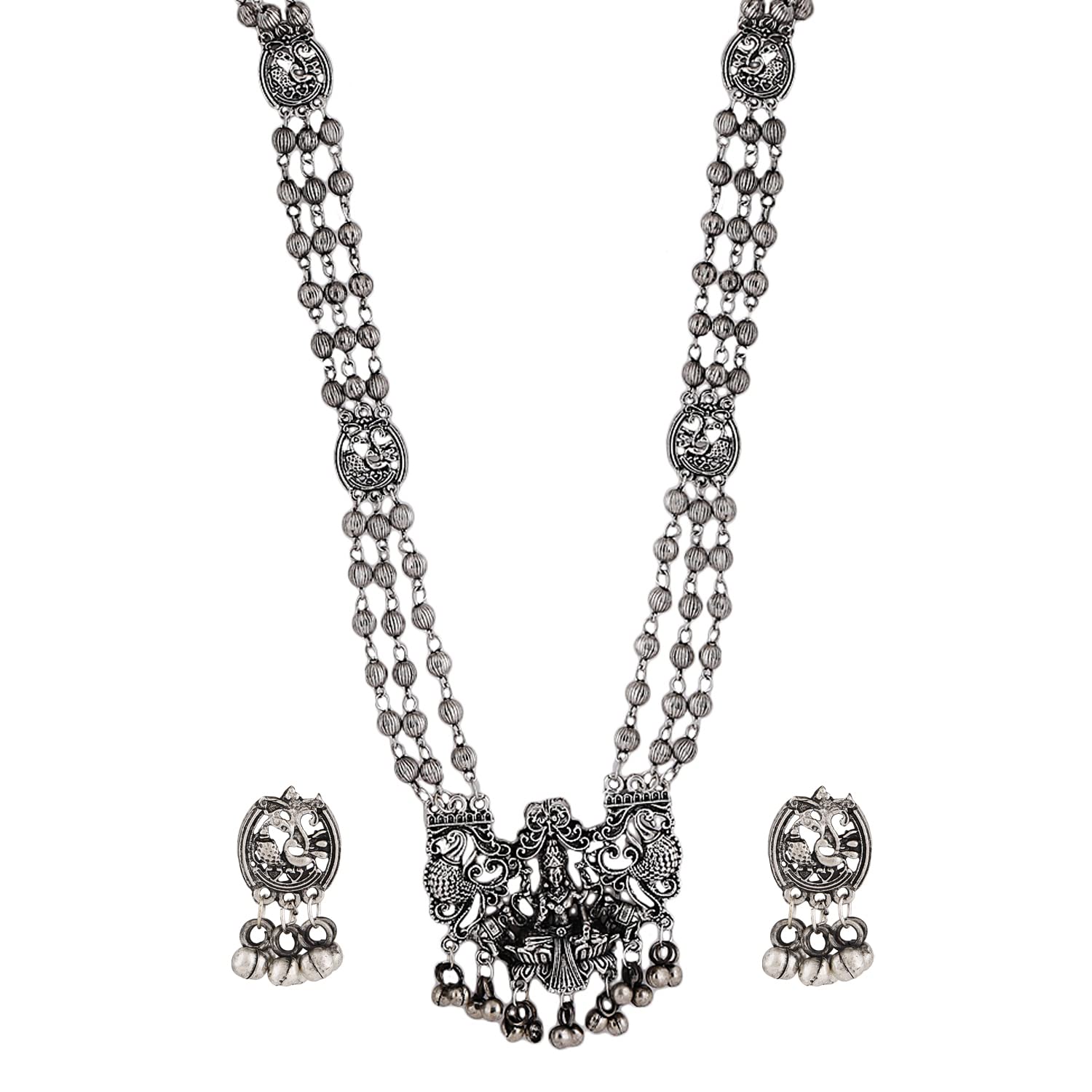 Shining Diva Oxidised Silver Necklace Set for Women