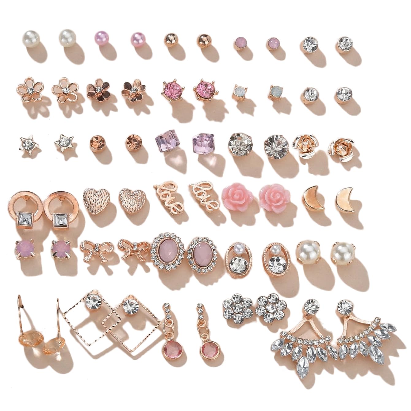 Shining Diva 30 Pairs 18k Rose Gold Earrings for Women and Girls