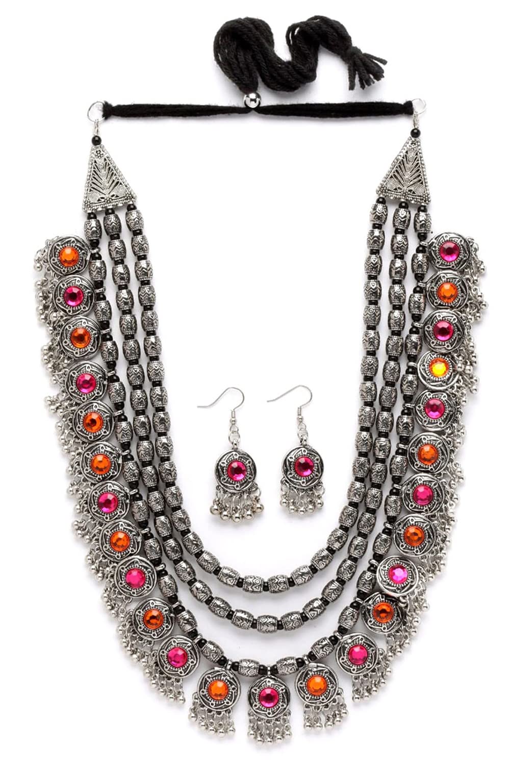 Shining Diva Oxidised Silver Tribal Necklace Set for Women