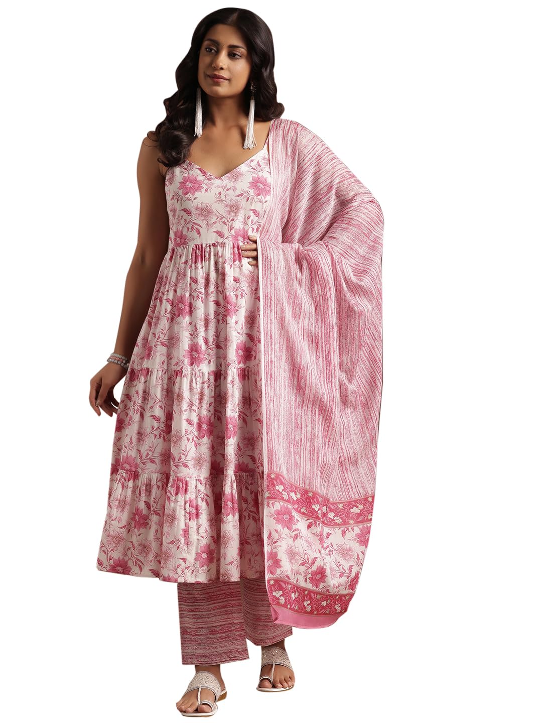 Blue Floral Anarkali Kurta Set | Pure Cotton Comfort - UrbanThreads