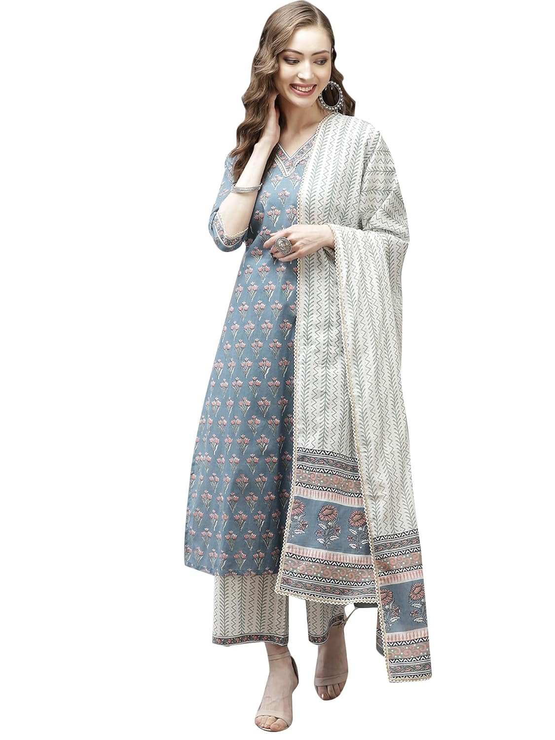 Libas Womens Printed Cotton Straight Kurta With Palazzos and Dupatta - Authentic Libas Clothing | UrbanThreads