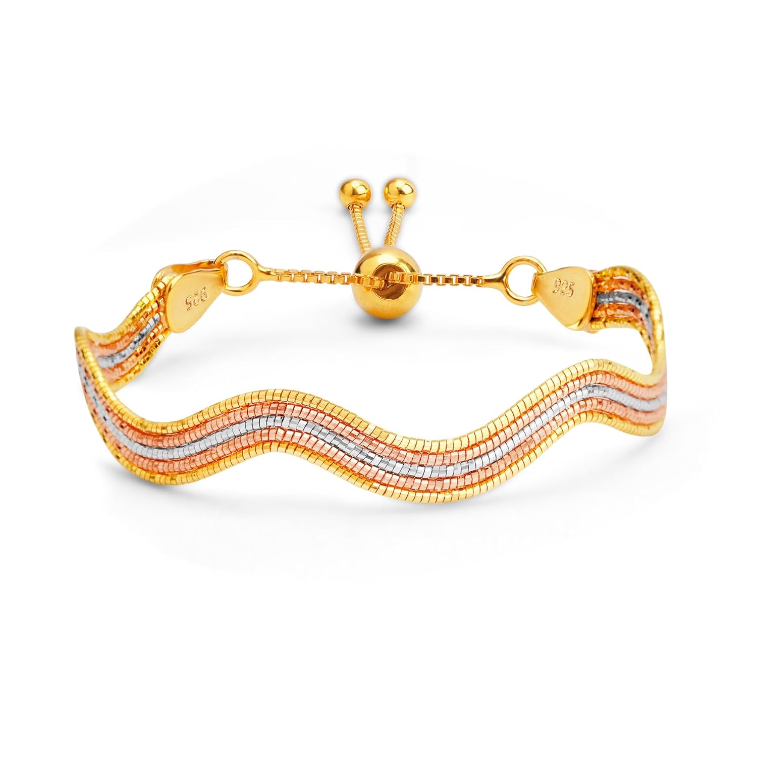 ZAVYA 925 Sterling Silver Triple Tone Charm Bracelet