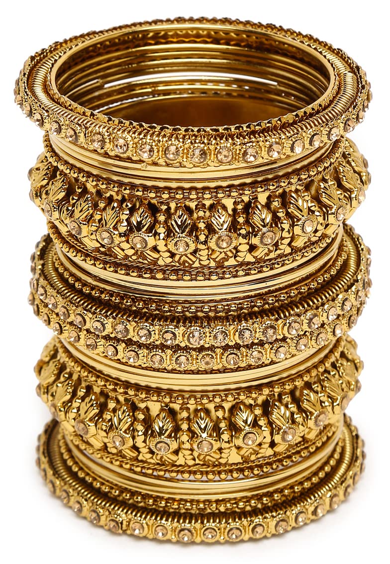 Shining Diva Antique Gold Plated Set of 26 Bangles for Women