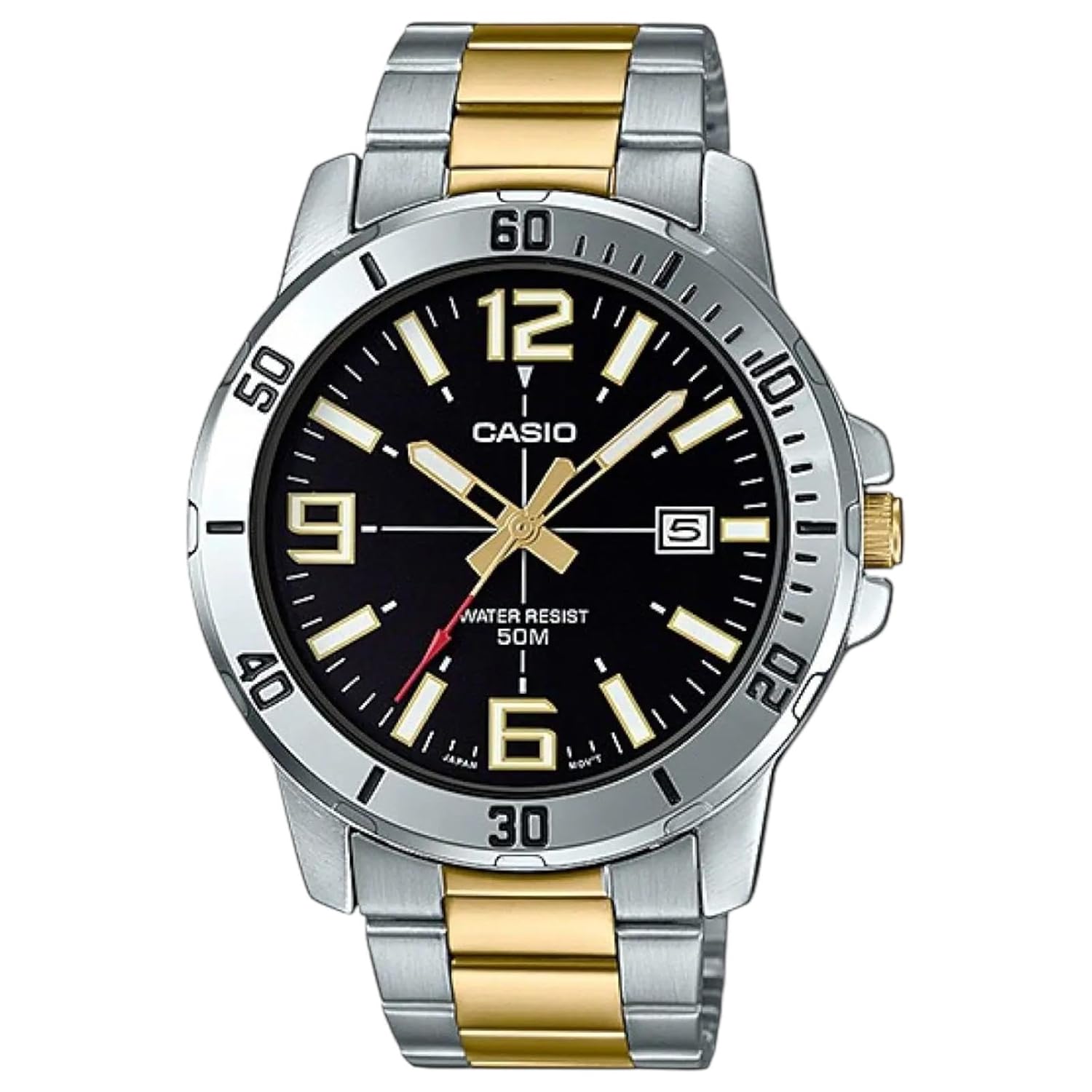 Casio Analogue Men's Watch Black Dial Gold Strap