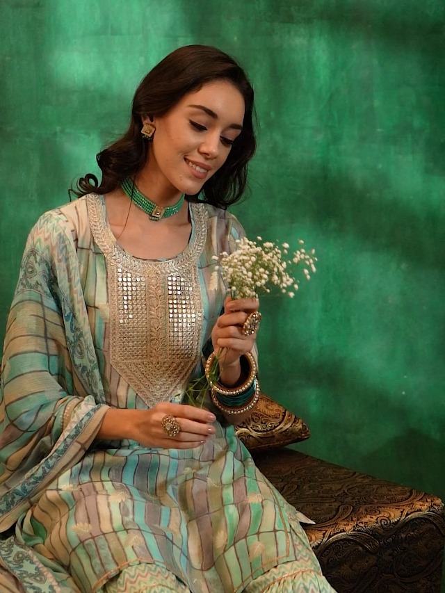 Libas Womens Printed Silk Blend Straight Kurta With Sharara and Dupatta - Authentic Libas Clothing | UrbanThreads - Image 3