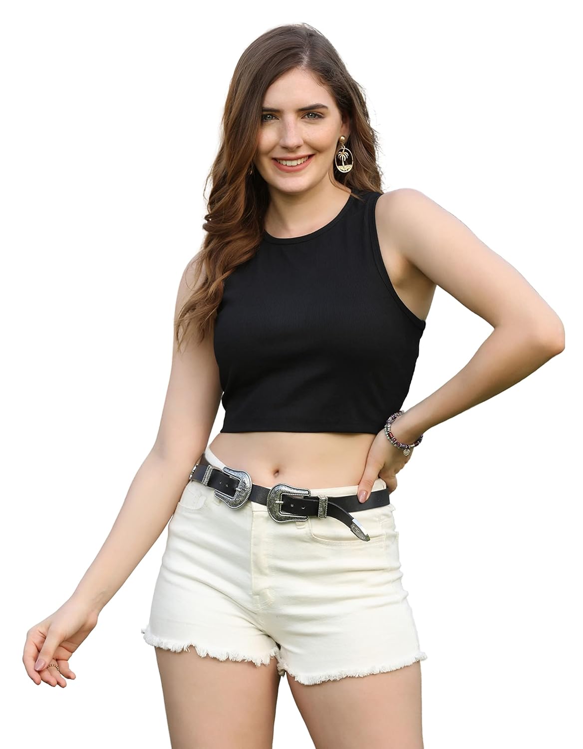 Leriya Fashion Women's Ribbed Boat Neck Crop Top Sleeveless Readymade Saree Blouse - Authentic Leriya Clothing | UrbanThreads